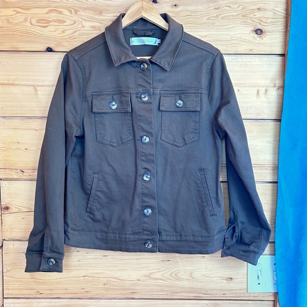 Contemporaine‎ Simons Brown Organic Cotton Trucker Jacket Womens Medium M